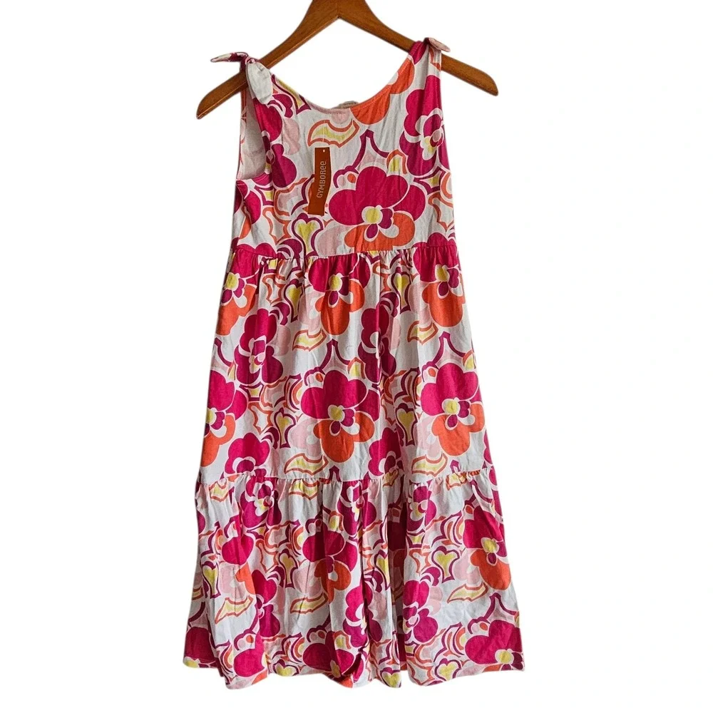 Gymboree Floral Dress Tiered Sleeveless Tie Strap Casual Pink Orange L 10 12 Yea